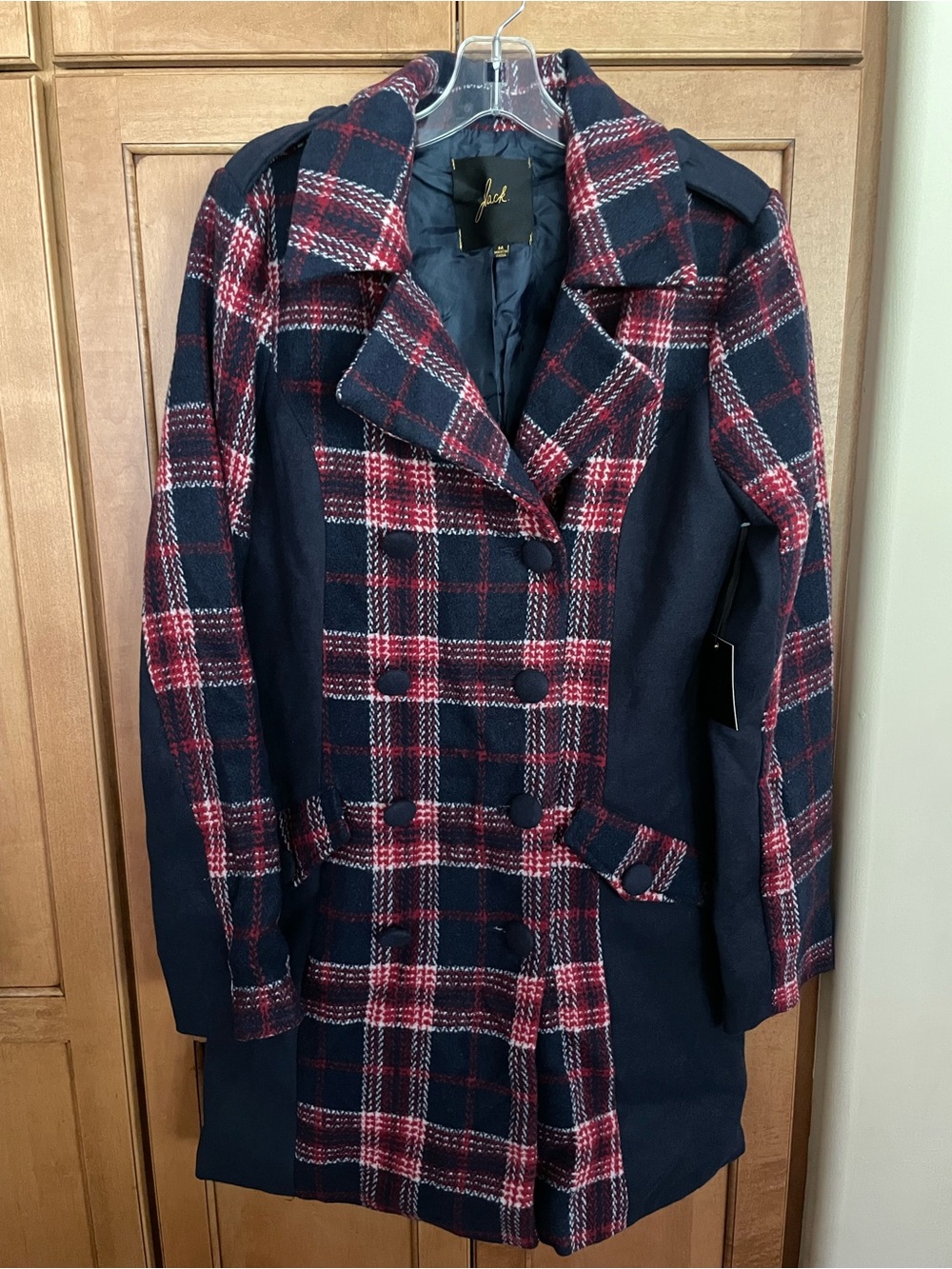 NWT Jack Wool Plaid Pea Coat Womens Size Medium